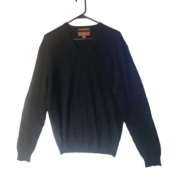 Tasso Elba 100% Cashmere Sweater Black V-Neck Long Sleeve Pullover Size Medium - Picture 4 of 13